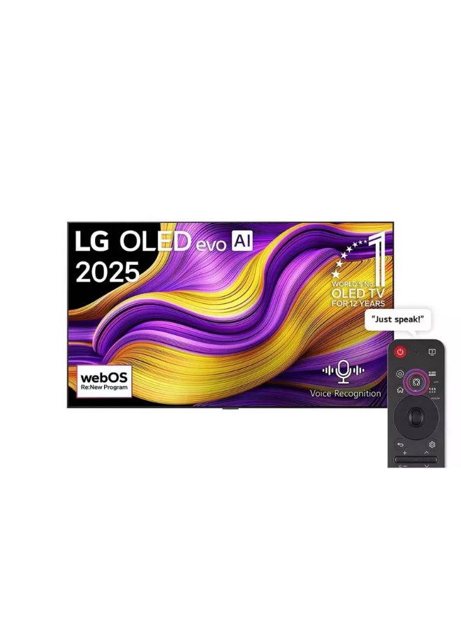 إل جي تلفاز OLED evo AI G5 بحجم 77 بوصة 4K VRR 165 هرتز 0.1 مللي ثانية صوت محيطي مع Dolby Atmos الذكي الافتراضي 11.1.2 / Dolby Vision / HDR10 / H TV AI Magic Remote WebOS25، سنة الطراز 2025، ضمان لمدة 2 سنة - Image 1