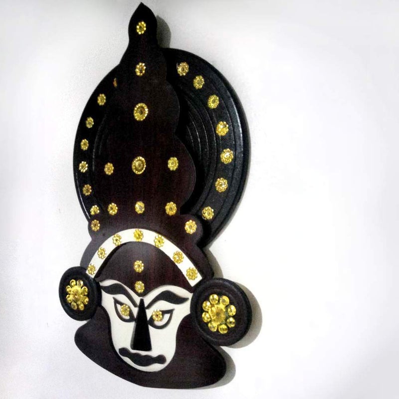 Kauthuk Kauthuk Decorative Handicraft Wood Made Traditional Kathakali Mask Wall Hung Head Multicolour 6 x 8 Inches  - Image 3