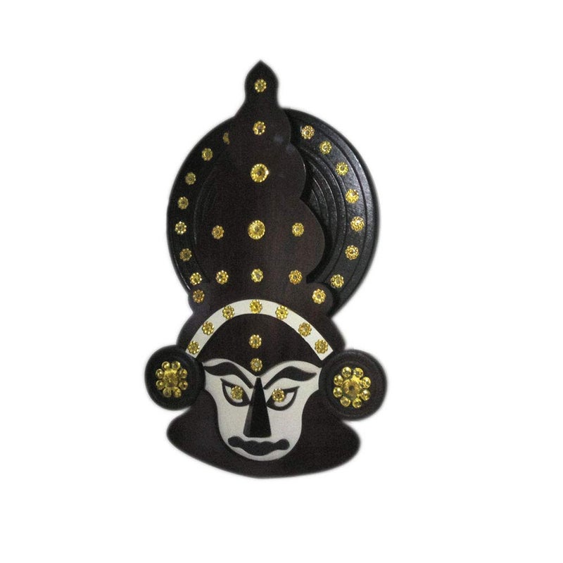 Kauthuk Kauthuk Decorative Handicraft Wood Made Traditional Kathakali Mask Wall Hung Head Multicolour 6 x 8 Inches  - Image 2