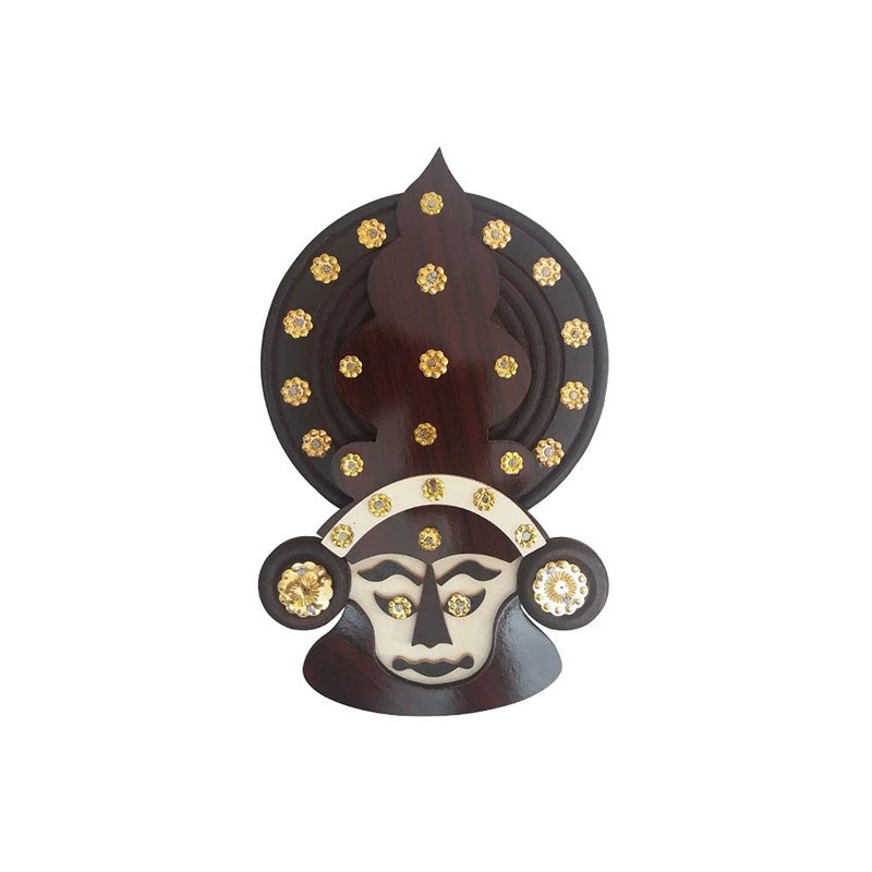 Kauthuk Kauthuk Decorative Handicraft Wood Made Traditional Kathakali Mask Wall Hung Head Multicolour 6 x 8 Inches  - Image 1