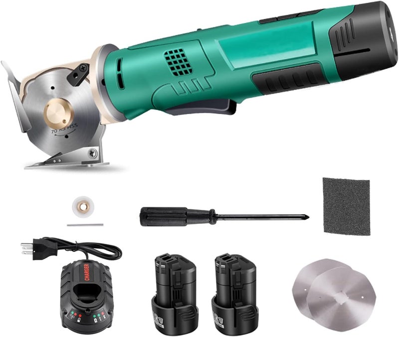 cheekyglo Electric Rotary Cutter Cordless Electric Scissor Rechargeable Fabric Shear for Cloth/Paper/Carpet/Leather Cutting Thickness ≤2.5cm (2 Batteries)2 Batteries - Image 1