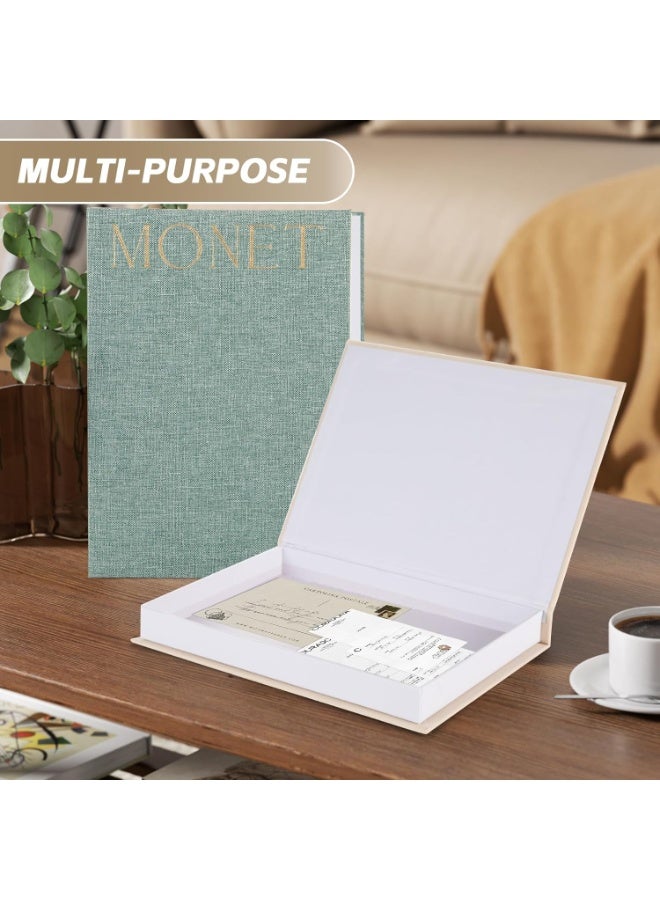 Decorative Books Set of 2, Beautiful Linen Boxes Decor Coffee Table Bookshelf or Mantle, Modern Hardcover Stacked Display Books, Storage Box, Photo Storage and as a Keepsake Box (Green+Beige) - Image 4