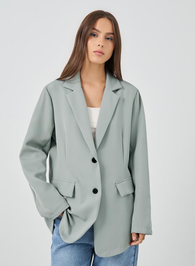Take Two Solid Notch Label Blazer with Pockets - Image 3
