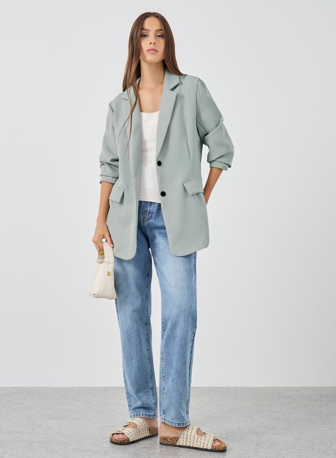 Take Two Solid Notch Label Blazer with Pockets - Image 2