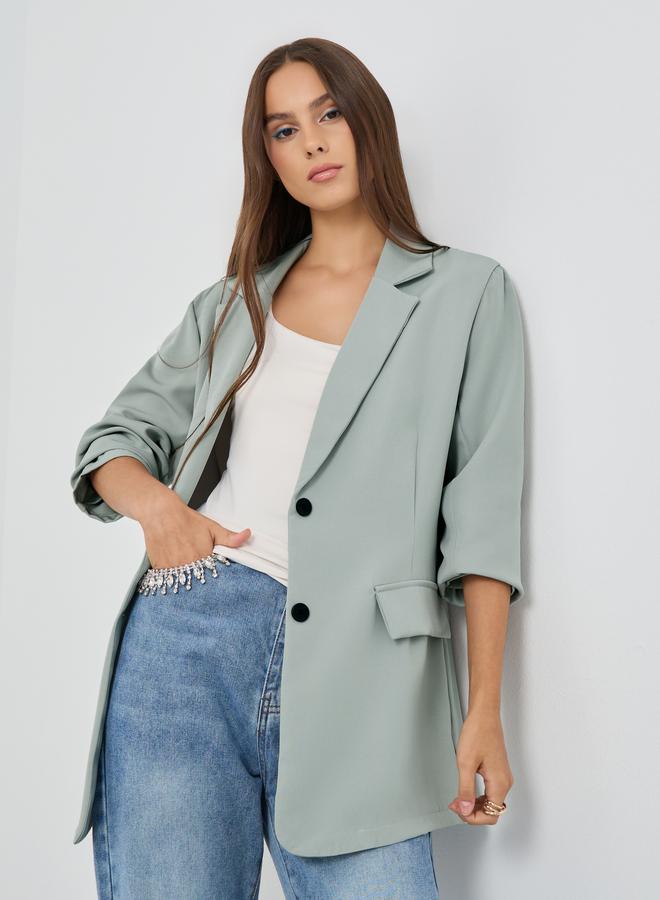 Take Two Solid Notch Label Blazer with Pockets - Image 1