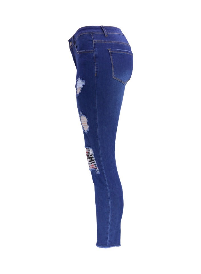 Loquat Stylish Ripped Patch Women's Denim Trousers - Image 2