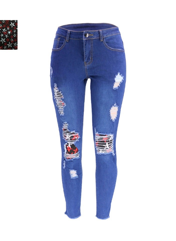 Loquat Stylish Ripped Patch Women's Denim Trousers - Image 1