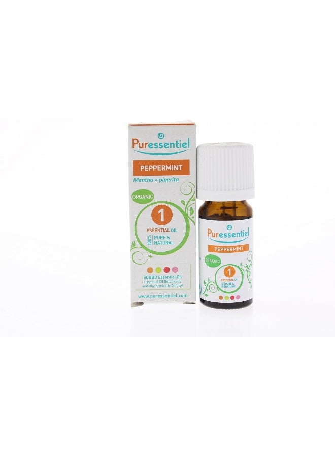 Puressentiel Organic Peppermint Essential Oil 10ml | 100% Pure & Natural, EOBBD Certified, Refreshing Aromatherapy | For Inhalation, Massage, Bath, 0.33 fl oz - Image 1