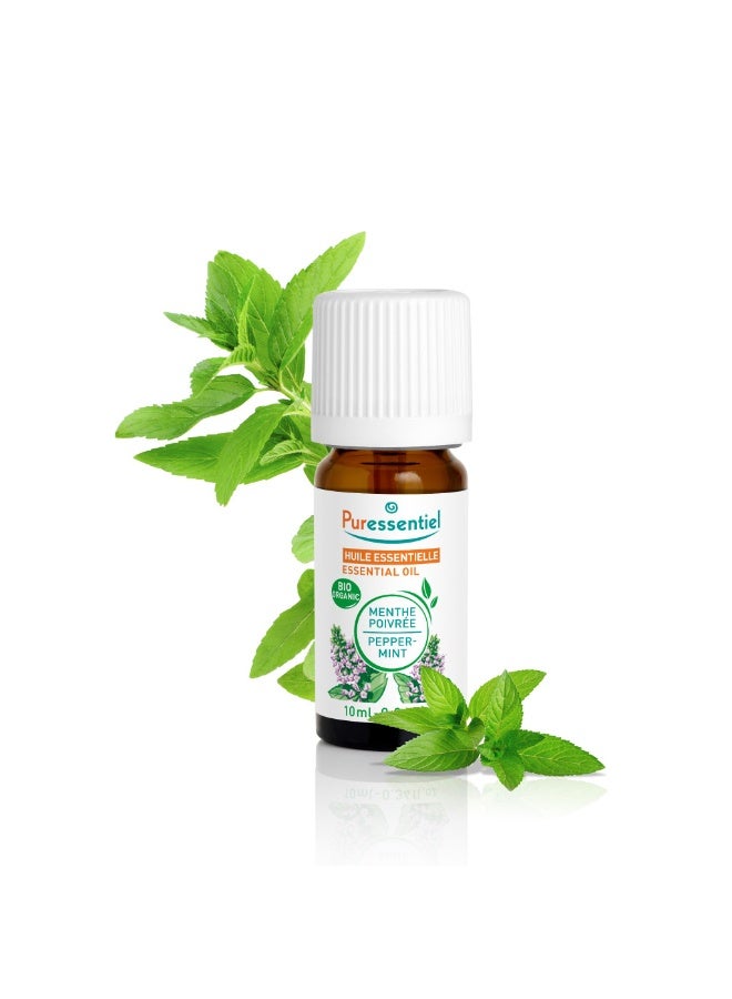 Puressentiel Organic Peppermint Essential Oil 10ml | 100% Pure & Natural, EOBBD Certified, Refreshing Aromatherapy | For Inhalation, Massage, Bath, 0.33 fl oz - Image 2