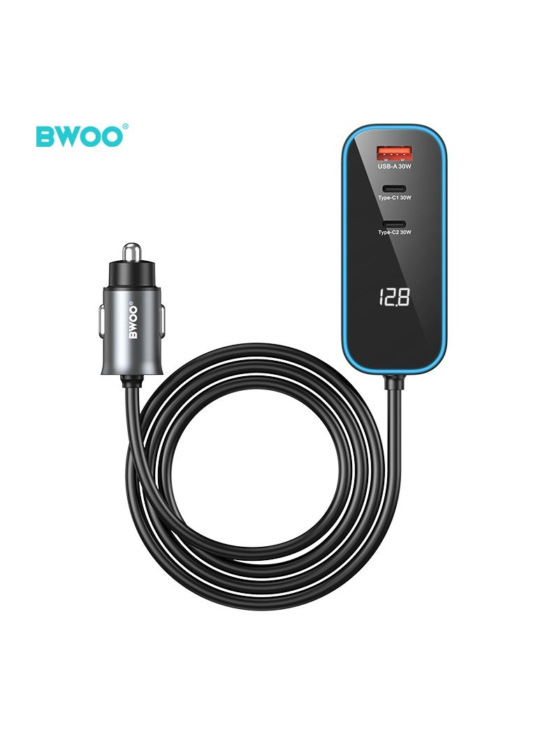 BWOO Pd 30W + Qc 30W Four-Port Expansion Car Charger Grey - Image 2