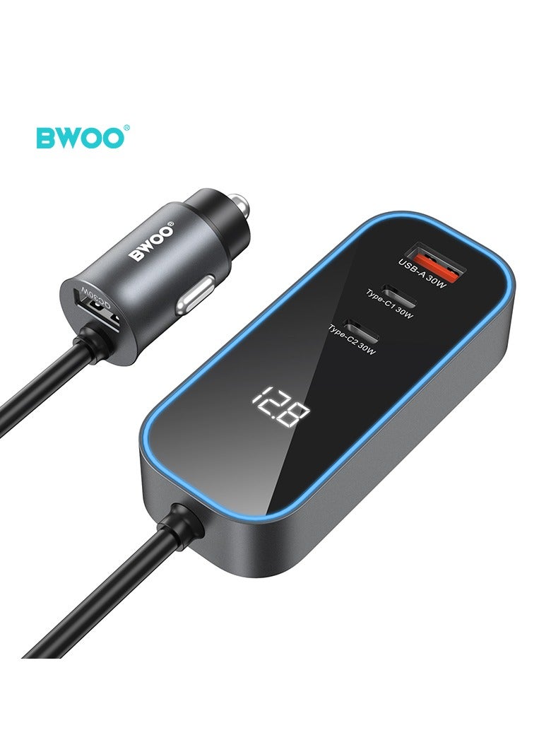 BWOO Pd 30W + Qc 30W Four-Port Expansion Car Charger Grey - Image 1