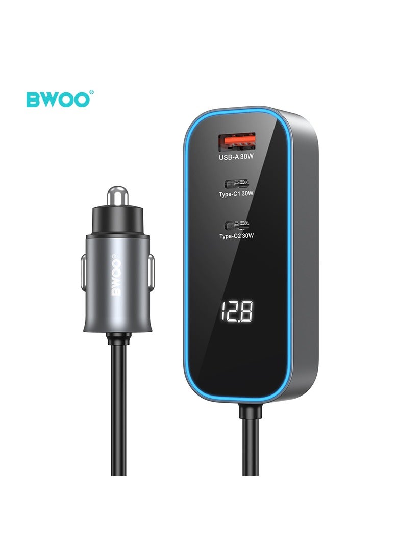BWOO Pd 30W + Qc 30W Four-Port Expansion Car Charger Grey - Image 3