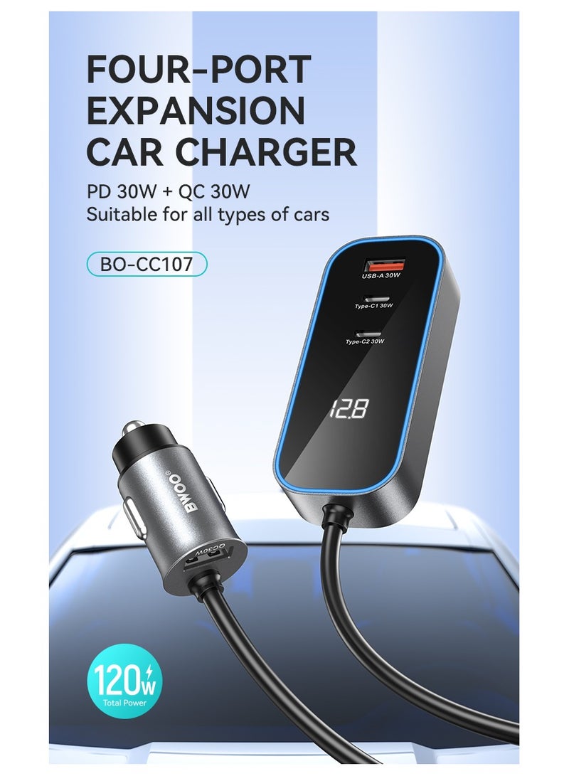 BWOO Pd 30W + Qc 30W Four-Port Expansion Car Charger Grey - Image 4