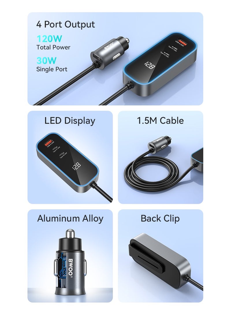 BWOO Pd 30W + Qc 30W Four-Port Expansion Car Charger Grey - Image 5