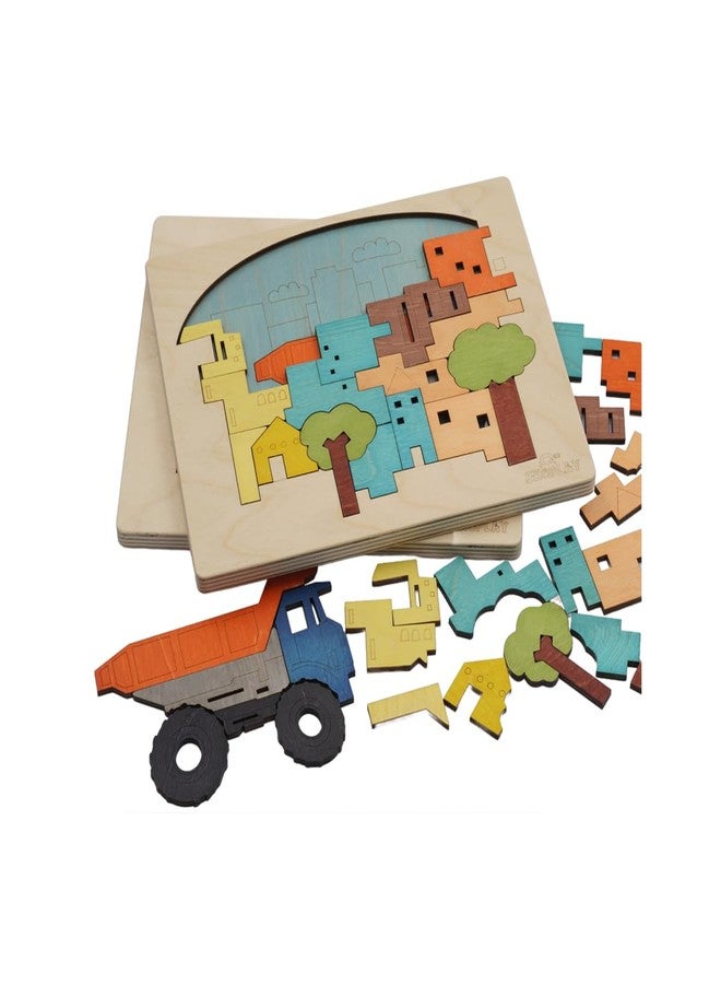 EKOPLAY Multi-Layered Wooden Puzzles for Kids, 23 Piece Jigsaw Puzzle for School Kids, Learning Educational Toys Gifts for Boys Girls | Construction Puzzles Sets, City Construction - Image 4