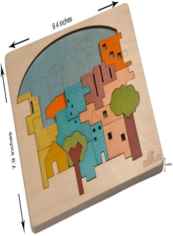 EKOPLAY Multi-Layered Wooden Puzzles for Kids, 23 Piece Jigsaw Puzzle for School Kids, Learning Educational Toys Gifts for Boys Girls | Construction Puzzles Sets, City Construction - Image 2