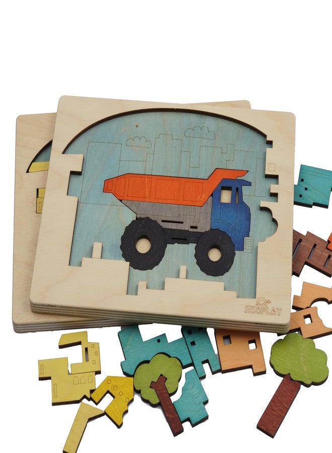 EKOPLAY Multi-Layered Wooden Puzzles for Kids, 23 Piece Jigsaw Puzzle for School Kids, Learning Educational Toys Gifts for Boys Girls | Construction Puzzles Sets, City Construction - Image 5