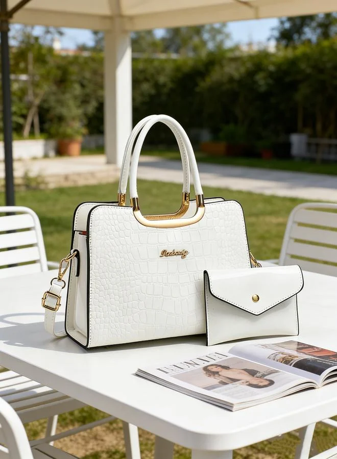 Take Two White Croc-Embossed Handbag with Purse