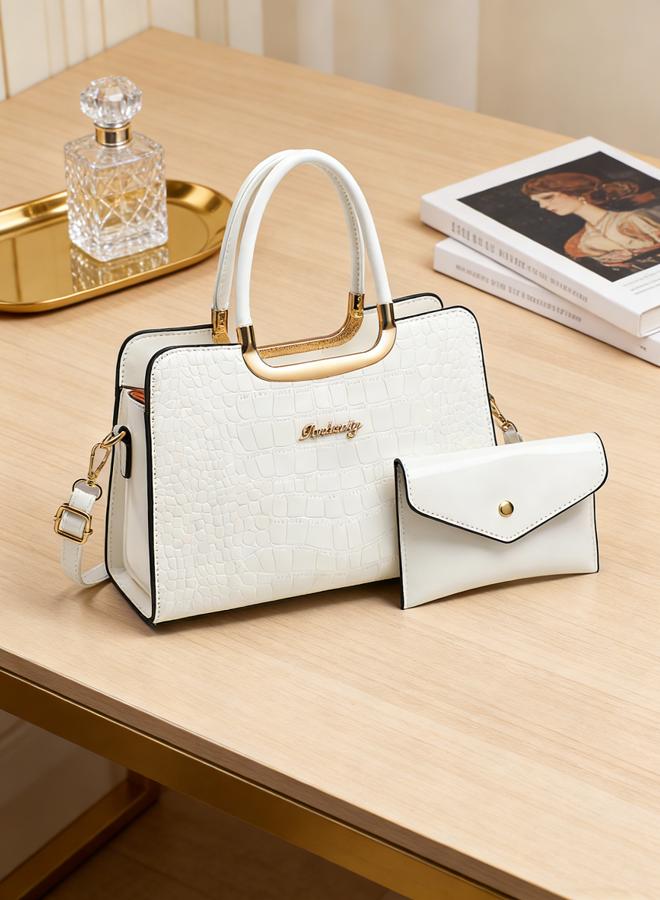 Take Two White Croc-Embossed Handbag with Purse - Image 3