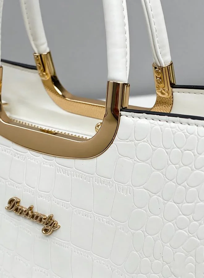 Take Two White Croc-Embossed Handbag with Purse