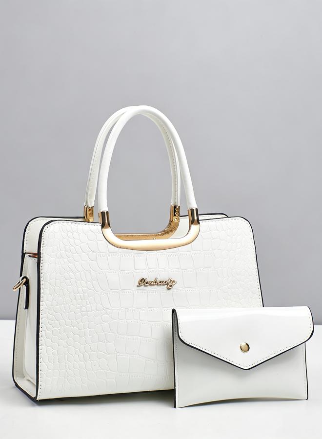Take Two White Croc-Embossed Handbag with Purse - Image 5