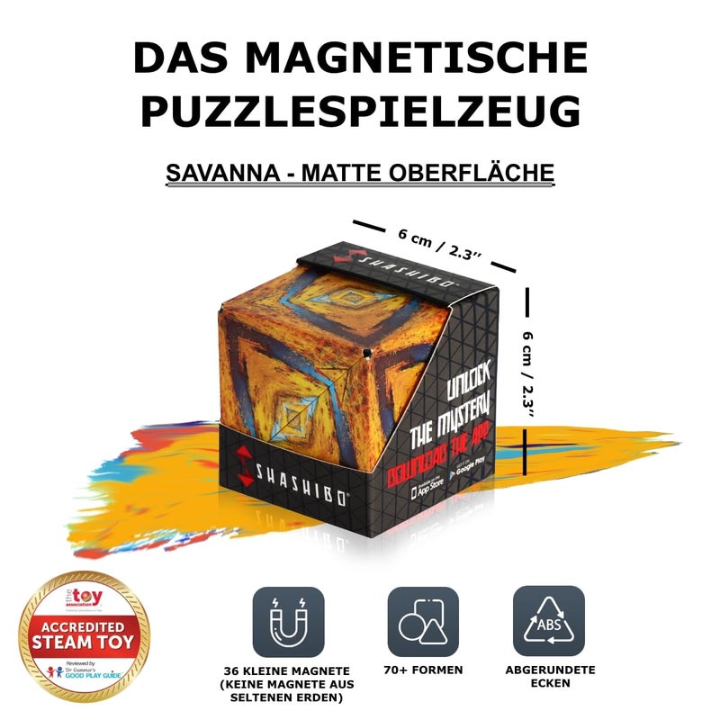 SHASHIBO Shape Shifting Box - Award-Winning  Patented Fidget Cube w/ 36 Rare Earth Magnets - Transforms Into Over 70 Shapes  Download Fun in Motion Toys Mobile App (Wild Series - Savannah) - Image 2