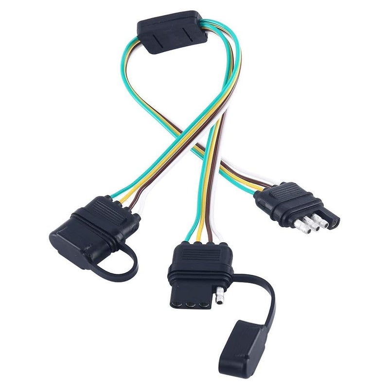 NEWSUN Universal 4Way Flat YSplitter Plug for Tailgate Light Bars  Trailer LightsPlug  Play Adapter Extension Harness Wiring Plug 4 Pin Connectors with Waterproof Cap