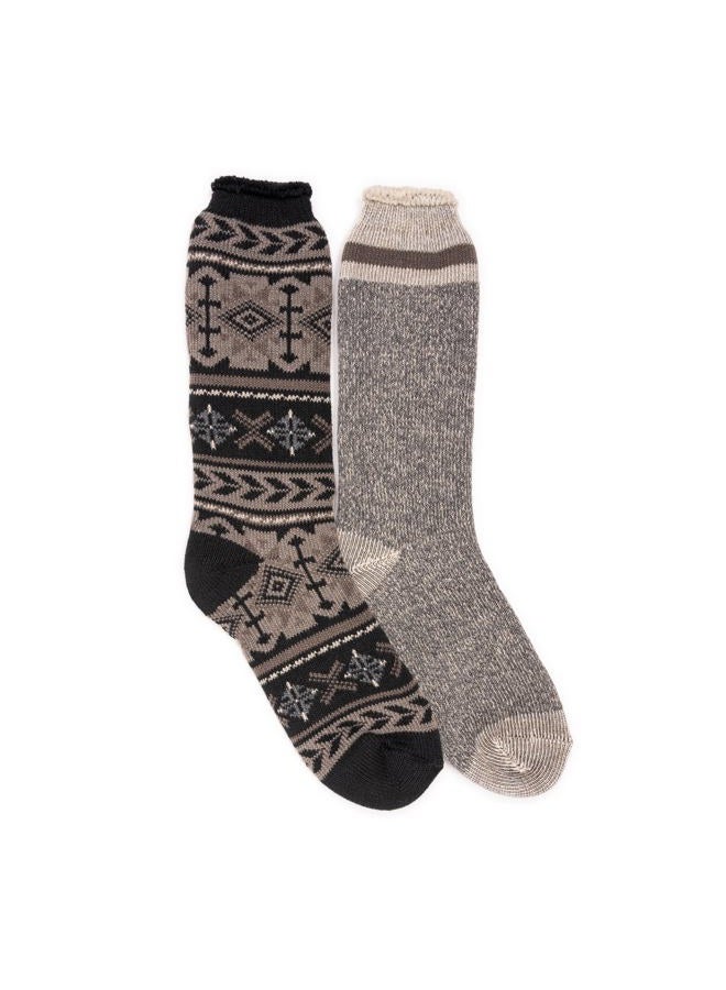 MUK LUKS Men's 2 Pk Heat Retainer Socks, Dk Grey/Pearl, One size - Image 2