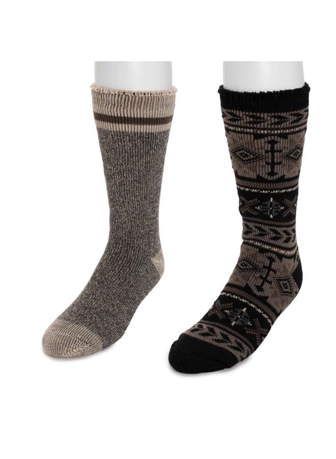 MUK LUKS Men's 2 Pk Heat Retainer Socks, Dk Grey/Pearl, One size - Image 1