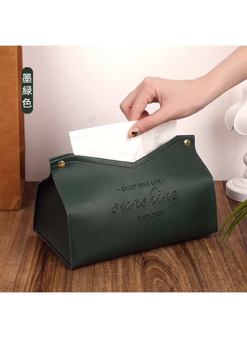 European Style ins Paper Box Car Living Room Household High-end Desktop Car Creative Light Luxury Modern Leather Tissue Box Dark green