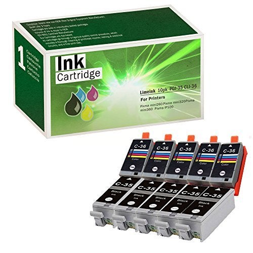 Limeink خراطيش حبر لايمينك المتوافقة بديل لخراطيش كانون PGI-35 و CLI-36 مجموعة ألوان للاستخدام مع طابعات PIXMA iP100 و PIXMA iP110 (5 أسود / 5 ملون، 10 عبوة) - Image 3