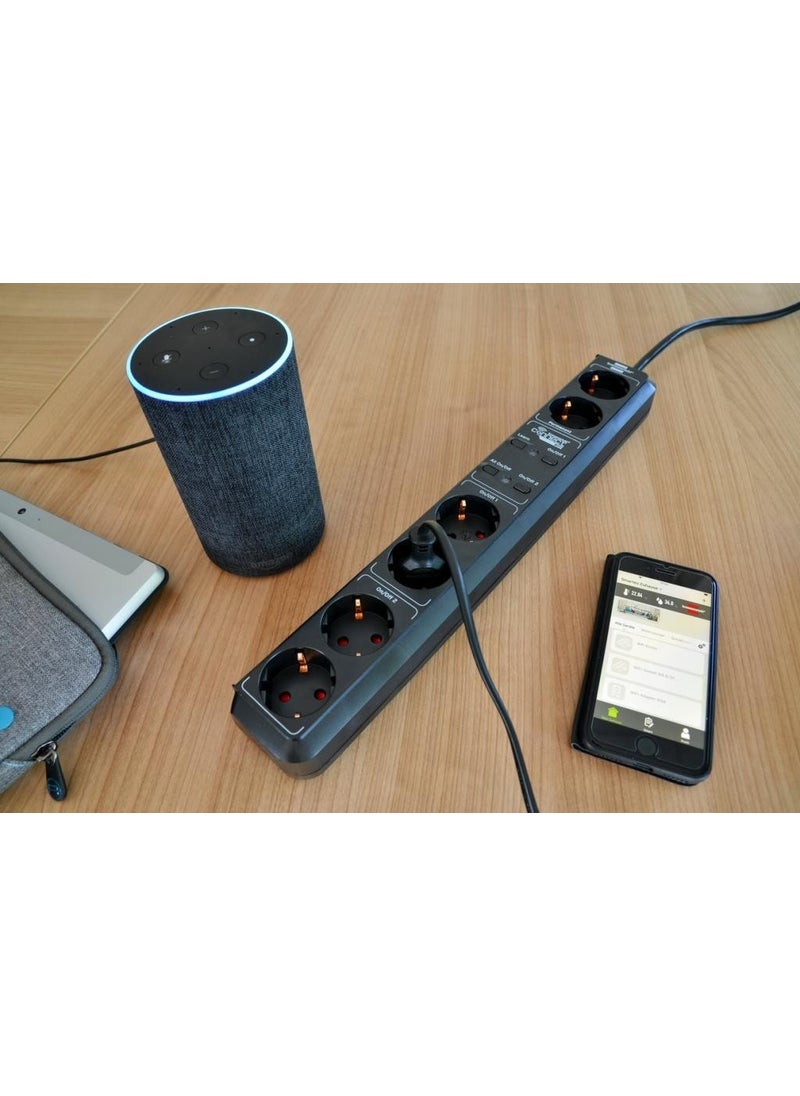 Eco-Line Wifi Enabled Timer Power Strip with Voice Control 6 Sockets 1.5 Meter Cable