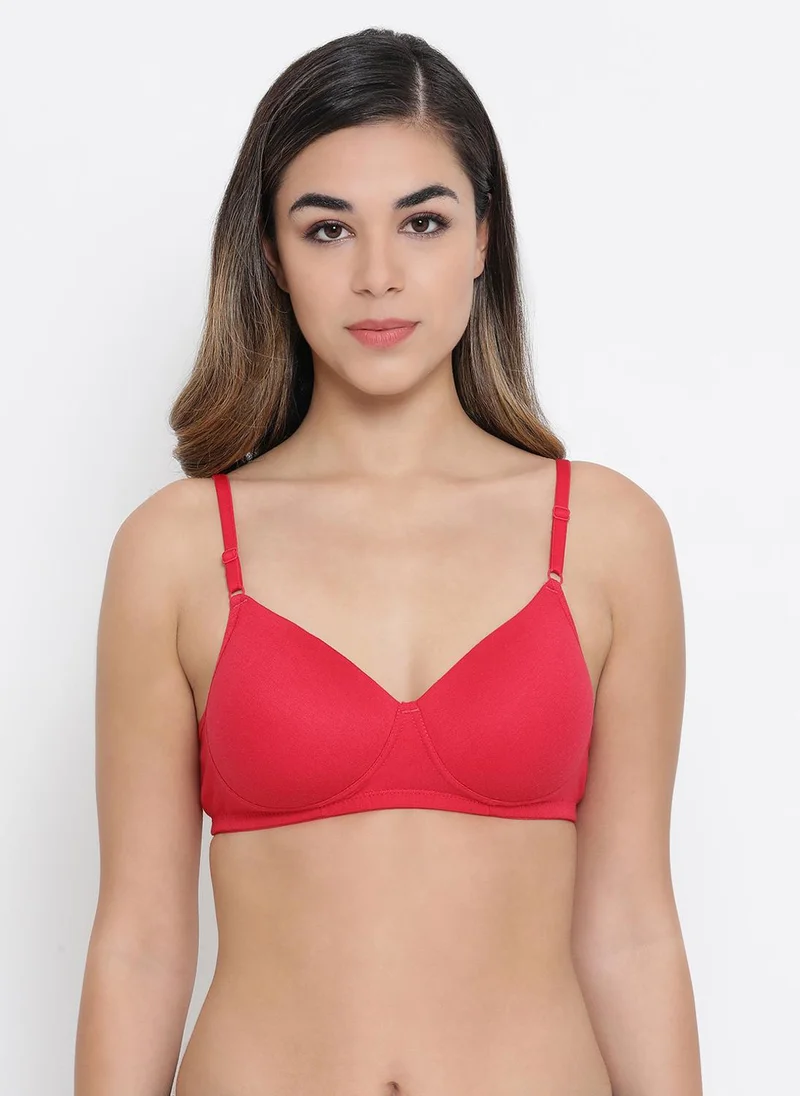 Clovia Clovia Padded Non-Wired Full Coverage T-Shirt Bra in Dark Pink - Cotton Rich