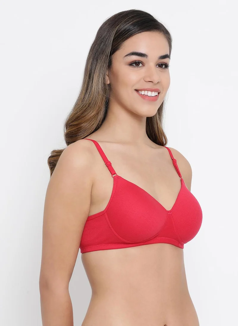 Clovia Pink Clovia Padded Non-Wired Full Coverage T-Shirt Bra in Dark Pink - Cotton Rich for Women | Best Price UAE