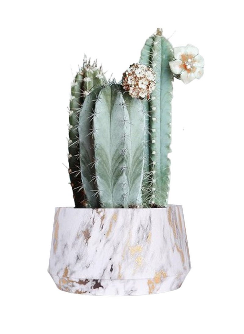 FEND Elegant Marble Style Plastic Plant Pot with Gold Accents Modern Decorative Planter for Indoor & Outdoor - Image 2