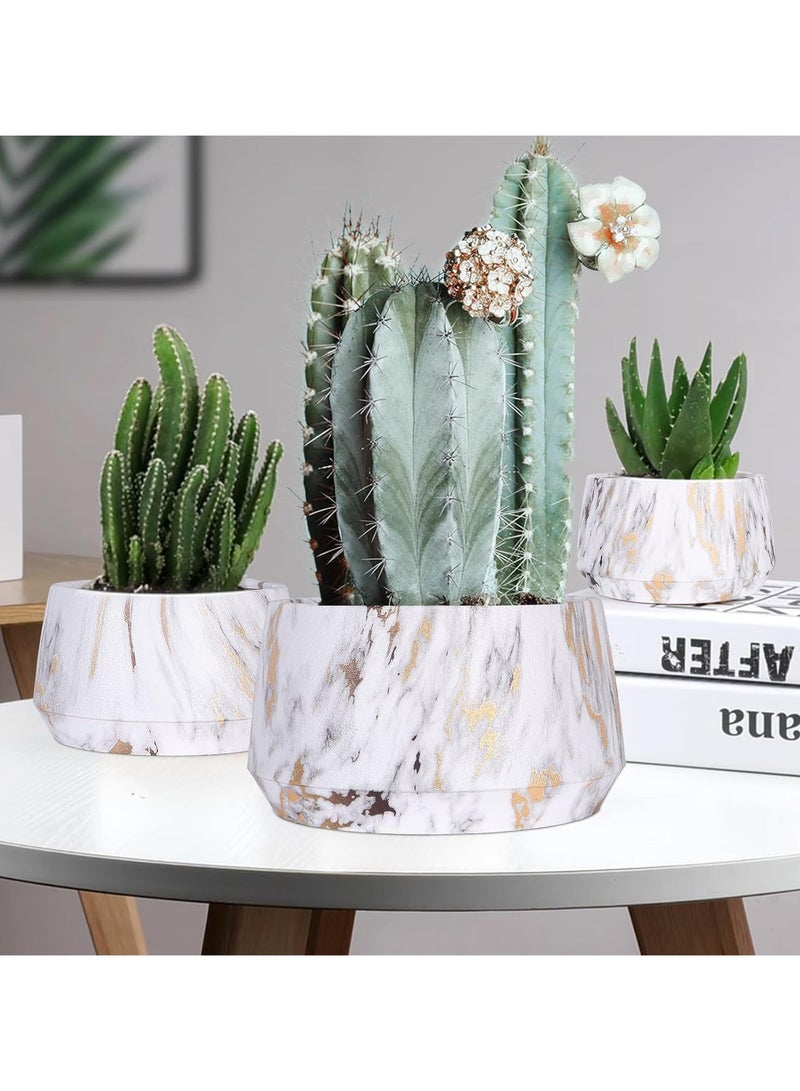 FEND Elegant Marble Style Plastic Plant Pot with Gold Accents Modern Decorative Planter for Indoor & Outdoor - Image 4