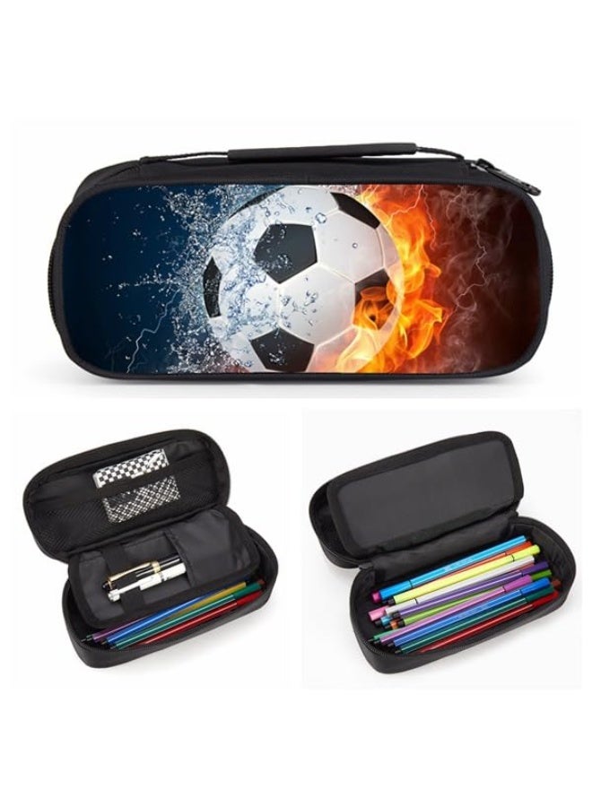 OSHIMA Boys Soccer Large Capacity Pencil Case, Blue Sports-Themed Portable Desk Office Organizer Bag, Cute Pen Pouch for Kindergarten and School - Image 2