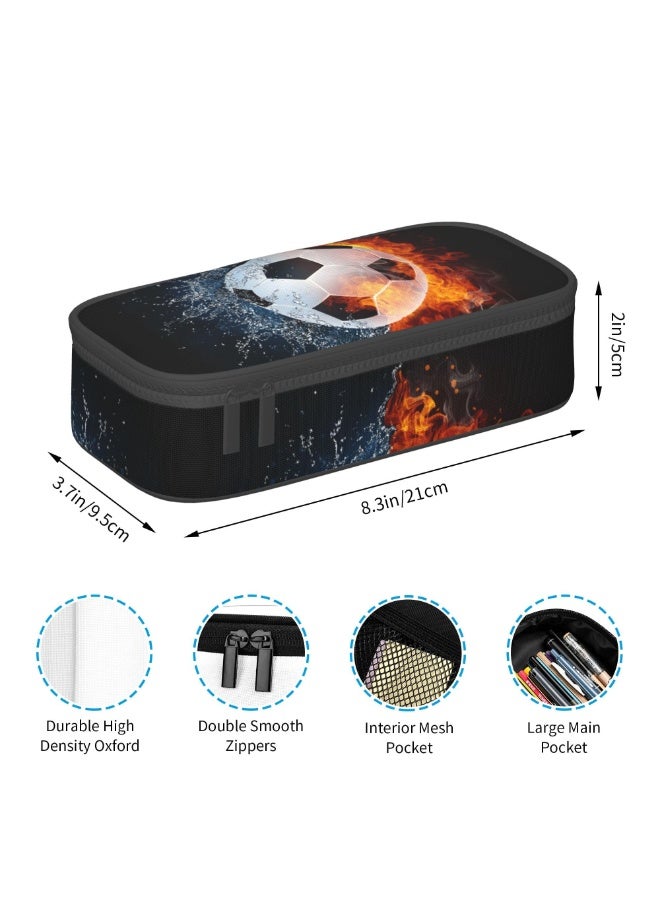 OSHIMA Boys Soccer Large Capacity Pencil Case, Blue Sports-Themed Portable Desk Office Organizer Bag, Cute Pen Pouch for Kindergarten and School - Image 4