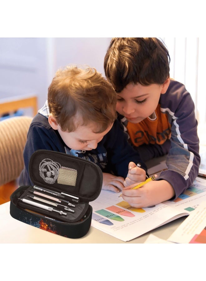 OSHIMA Boys Soccer Large Capacity Pencil Case, Blue Sports-Themed Portable Desk Office Organizer Bag, Cute Pen Pouch for Kindergarten and School - Image 5