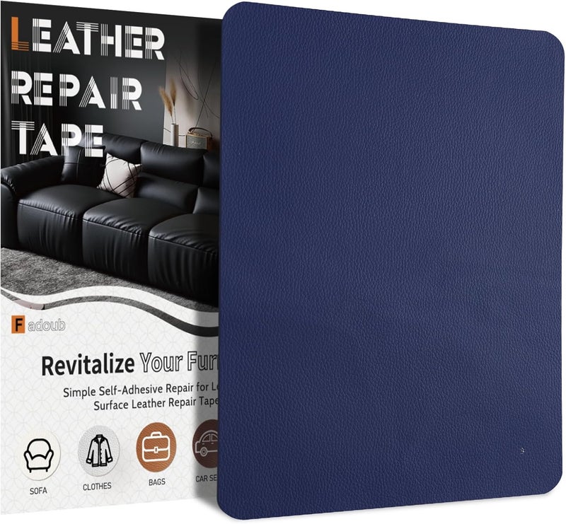 Fadoub Leather Repair Patch Tape Self-Adhesive, 8x11In Heavy Duty Vinyl Patch, Leather Repair Kit for Furniture, Sofa, Couch, Office Chair, Car Seat, Car Interior(Blue) - Image 1