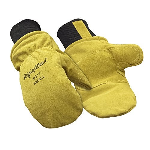 RefrigiWear Unisex Fleece Lined Fiberfill Insulated Cowhide Leather Mitten Gloves, Gold - Large - Image 1