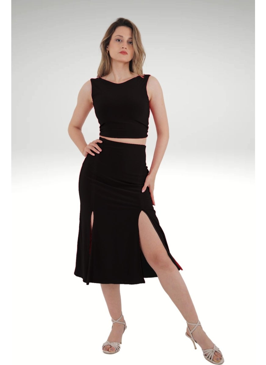 Due Stelle Double Sided Back Tie Crop Beige - Black  - Image 2