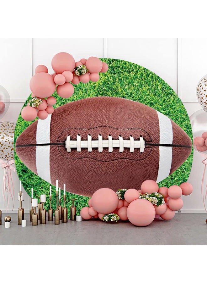 Laeacco 6.5x6.5ft American Football Round Backdrop Sports Theme Birthday Round Backdrop Cover Green Grass Sports Area American Football Match Party Circle Background Cover for Boy's Birthday Portrait - Image 4