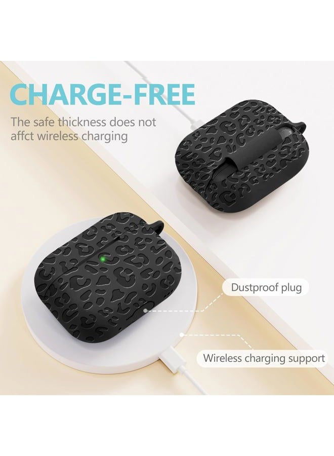 Gawnock Fashion Engraving Leopard Case Compatible with AirPods Pro 2 Case Cover 2022/,Soft Silicone Compatible with AirPods Pro 2nd Generation Case,Front LED Visible, Black - Image 3