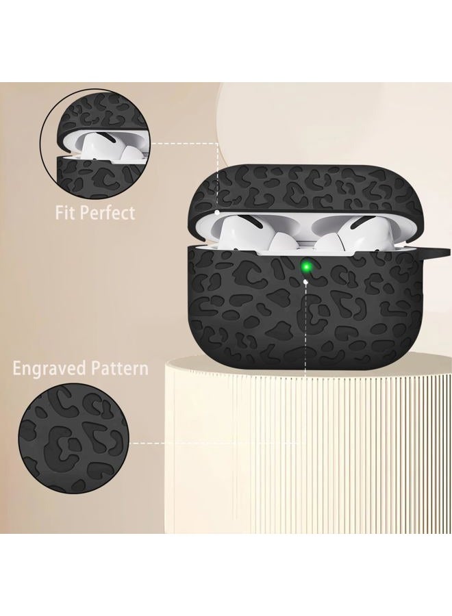 Gawnock Fashion Engraving Leopard Case Compatible with AirPods Pro 2 Case Cover 2022/,Soft Silicone Compatible with AirPods Pro 2nd Generation Case,Front LED Visible, Black - Image 2
