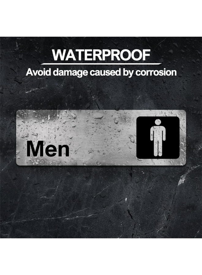 CMGTYYD. لافتات دورات المياه للرجال والنساء للأعمال، AZONEE 9 × 3 بوصة من الألومنيوم المصقول، مقاوم للماء، ذاتية اللصق للمطاعم والفنادق والحمامات ودورات المياه العامة - فضي (2 عبوة) - Image 4