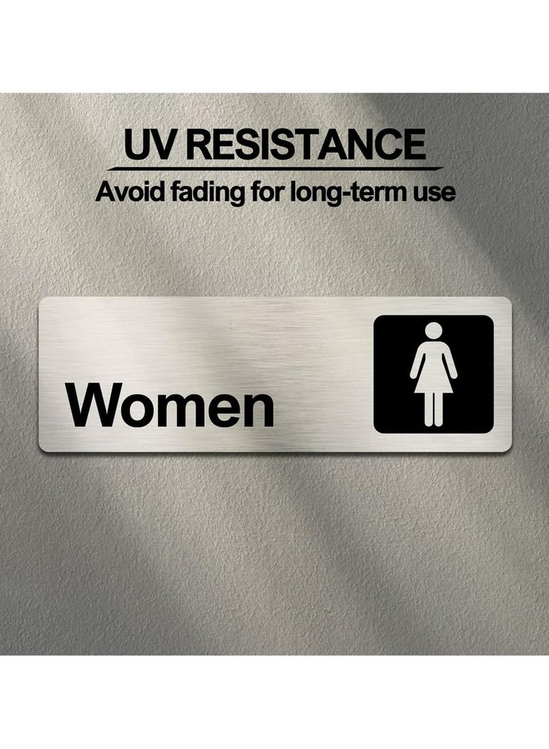 CMGTYYD. لافتات دورات المياه للرجال والنساء للأعمال، AZONEE 9 × 3 بوصة من الألومنيوم المصقول، مقاوم للماء، ذاتية اللصق للمطاعم والفنادق والحمامات ودورات المياه العامة - فضي (2 عبوة) - Image 5