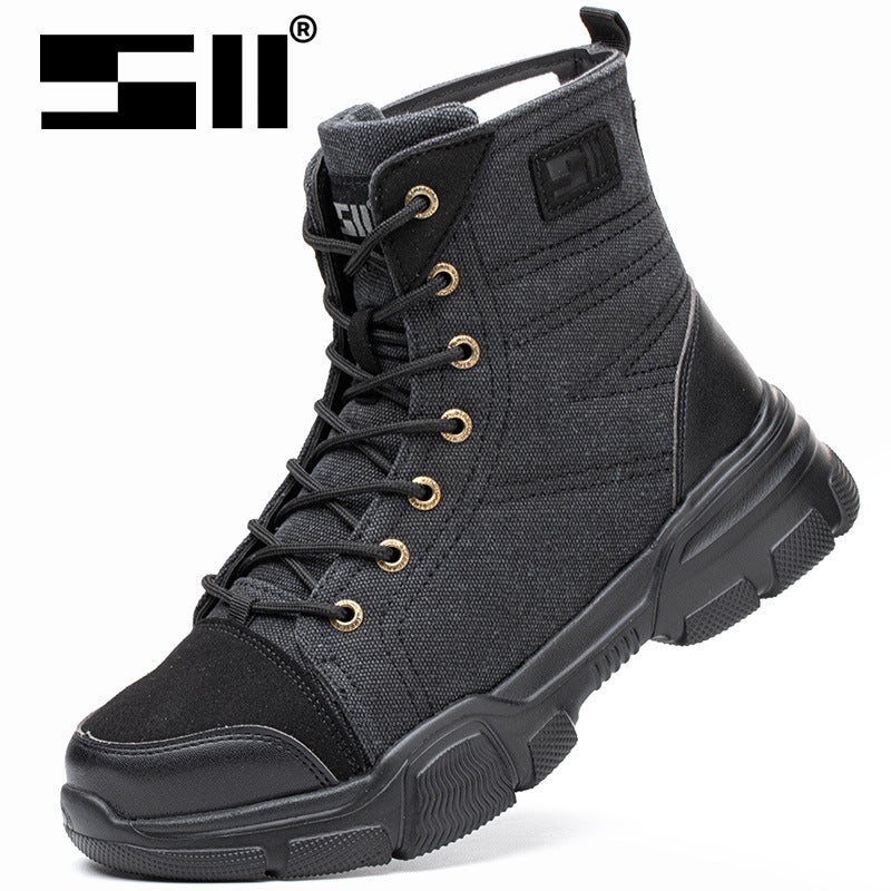 Generic Cross-border large-size high-top labor protection shoes for men and women anti-smashing and anti-piercing work shoes shock-absorbing safety work shoes labor protection shoes 611 black