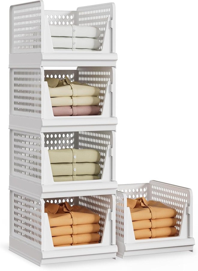 VERAT 5 Pieces Storage and Organisers/Wardrobe Organizer Storage/Plastic Wardrobe/Cloth Adjustable For Foldable/Clothes Organizer Foldable Shirt/Almirah/Cupboard/Cupboard Stackbale Clothes(White) - Image 1