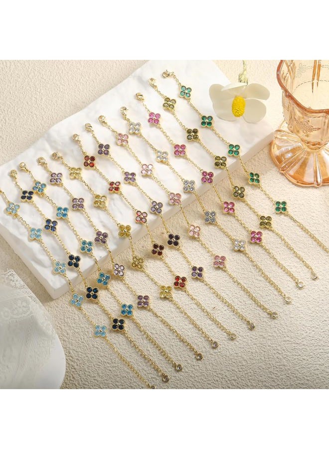 Honsny Gold Birthstone Clover Bracelets for Women Trendy Non Tarnish 14K Gold Plated Flower Dainty Diamond Charm Stackable Bracelets for Women Waterproof Jewelry for Women Best Friend Christmas Gifts - Image 4